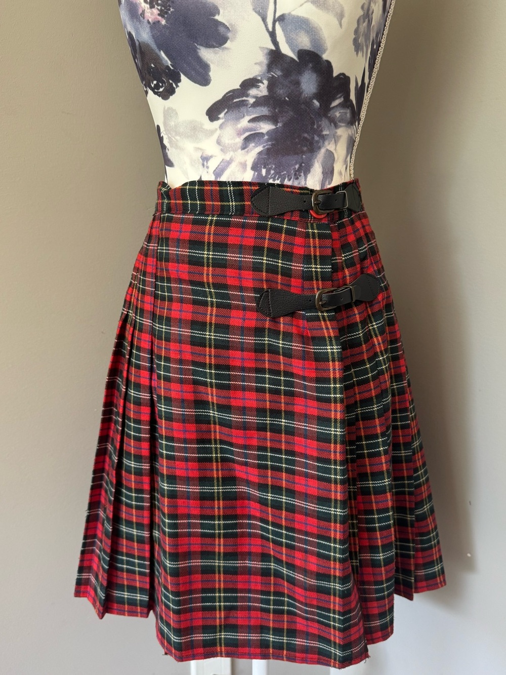 Vintage Evidence Red Tartan Plaid Skirt With Buckle Detail